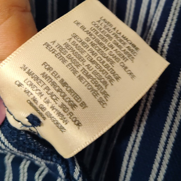 Maeve Anthro Surplice Long Sleeve Oxford Stripe Collared V-Neck Wrap Top US 0 - Picture 5 of 6